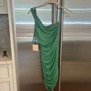 Superdown Glittering Emerald One-Shoulder Dress